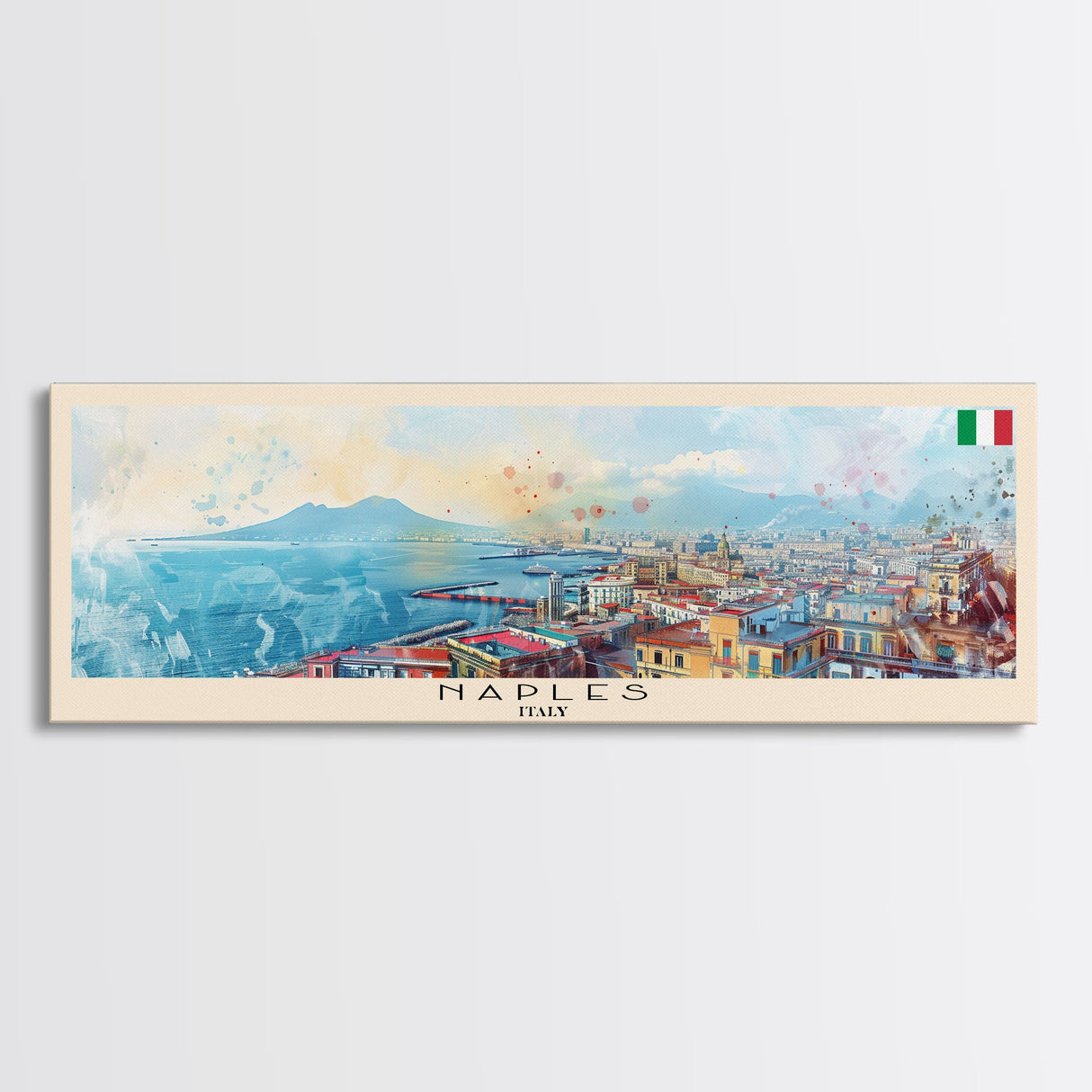 Napoles Italy Travel Art, City Art, Framed Canvas Print or Metal Wall Art, Europe Travel Poster, Panoramic Wall Art, Extra Wide Wall Art