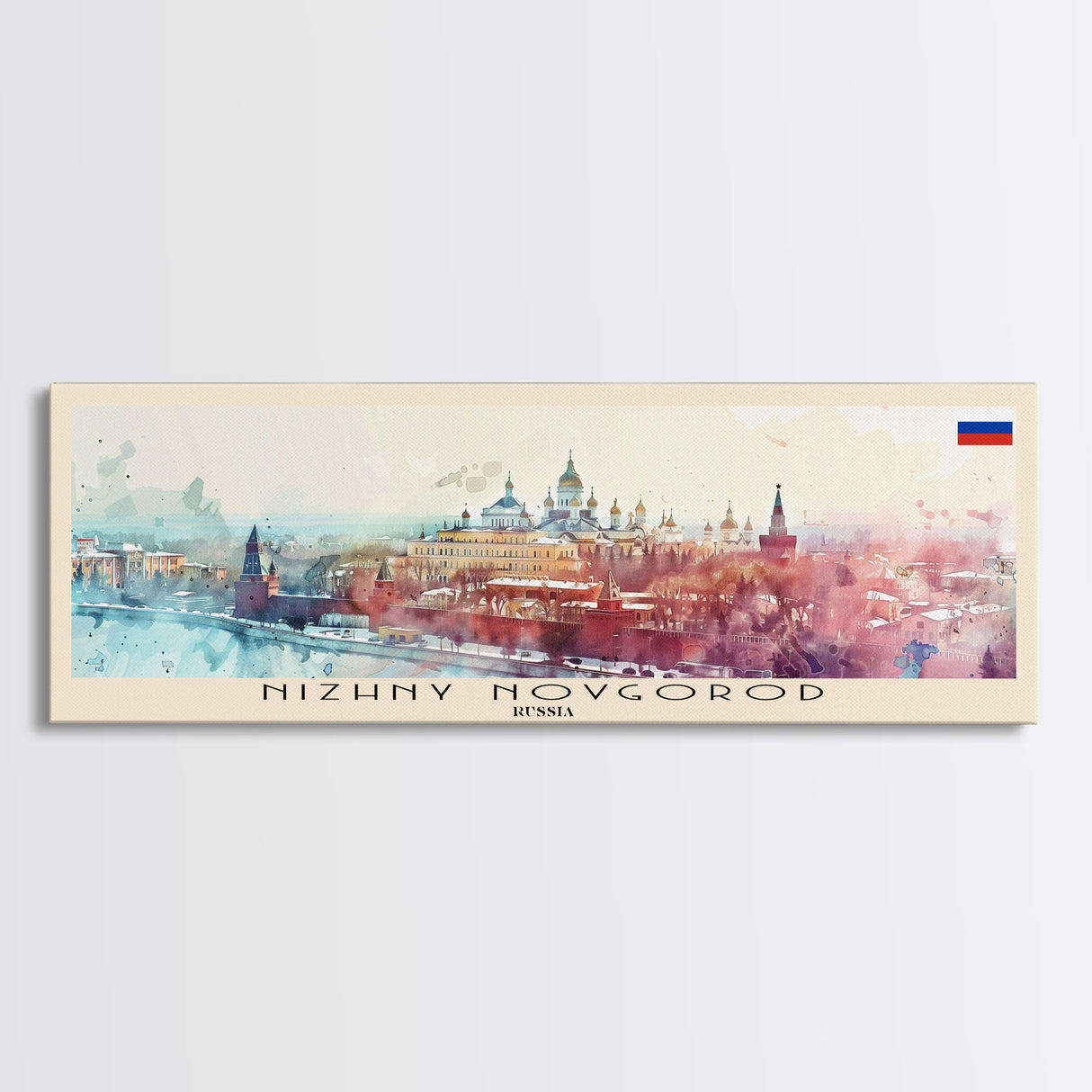 Nizhny Novgorod Panoramic Travel Poster, Framed Canvas Print or Metal Wall Art, Travel Art, Home Decor, Panoramic Painting, Midcentury Art