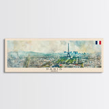 Paris France Panoramic Travel Poster, Framed Canvas Print or Metal Wall Art, Travel Art, Home Decor, Panoramic Painting, Midcentury Art