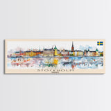 Stockholm Sweden Travel Art, City Art, Framed Canvas Print or Metal Wall Art, Europe Travel Poster, Panoramic Wall Art, Extra Wide Wall Art