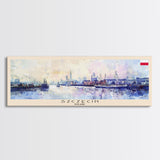 Szczecin Poland Travel Print Wall Art, Panoramic City Art, Travel Art, Wall Decor, Vacation Gift, Framed Canvas Print Or Metal Art