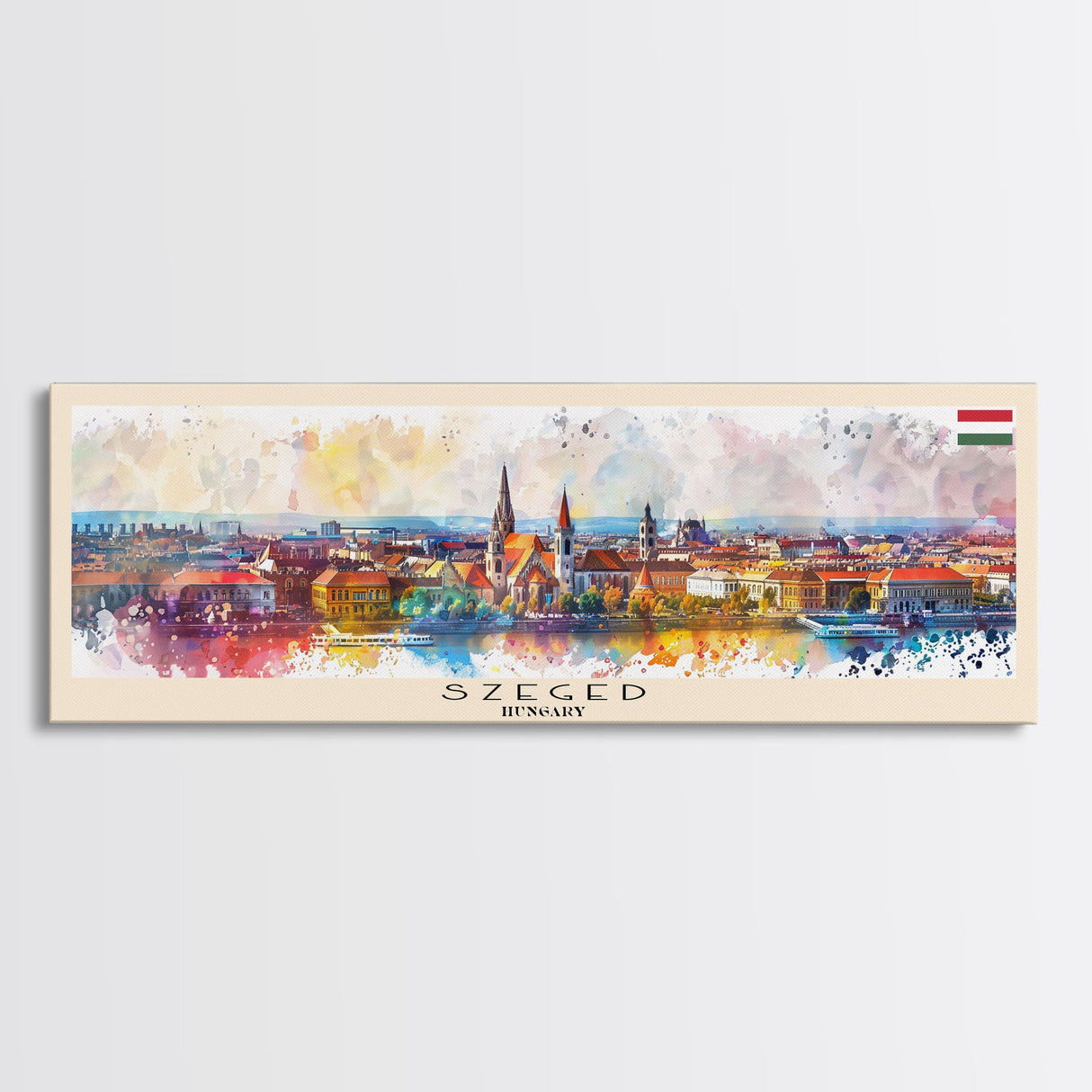 Szeged Hungary Travel Art, City Art, Framed Canvas Print or Metal Wall Art, Europe Travel Poster, Panoramic Wall Art, Extra Wide Wall Art