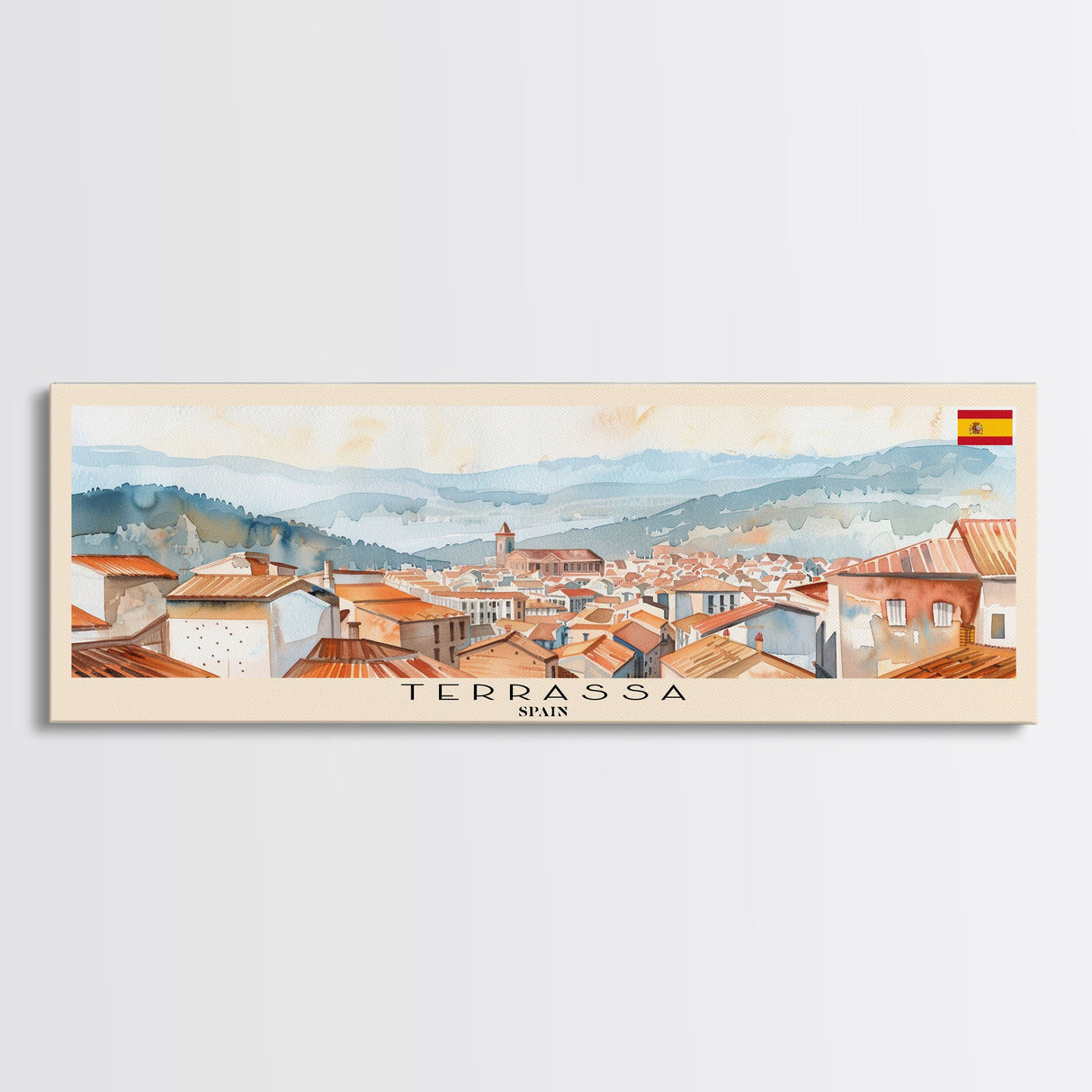 Terrassa Spain Wall Art, Panoramic Travel Poster, Panoramic Framed Canvas Print, City Wall Art, Wall Hanging Home Decor, Travel Art