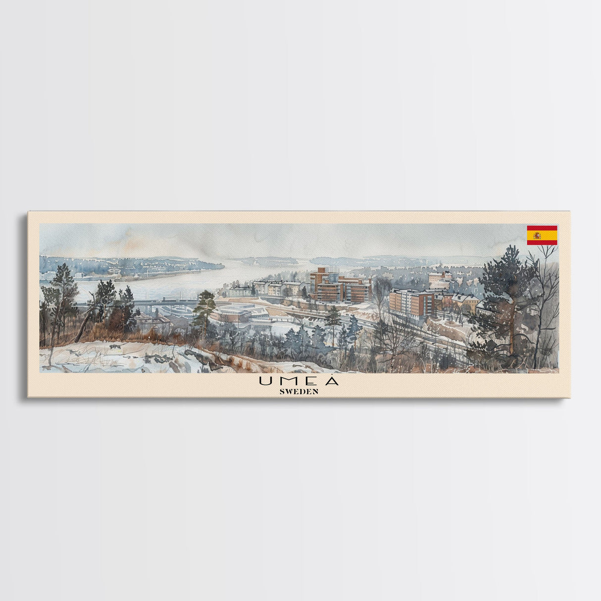 Ume Sweden Panoramic Travel Poster, Framed Canvas Print or Metal Wall Art, Travel Art, Home Decor, Panoramic Painting, Midcentury Art