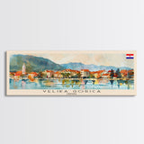 Velika Gorica Croatia Panoramic Travel Poster, Framed Canvas Print or Metal Wall Art, Travel Art, Home Decor, Panoramic Painting, Midcentury Art