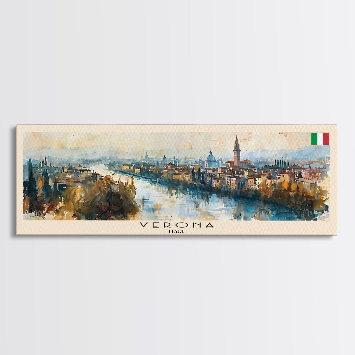 Verona Italy Travel Art, City Art, Framed Canvas Print or Metal Wall Art, Europe Travel Poster, Panoramic Wall Art, Extra Wide Wall Art