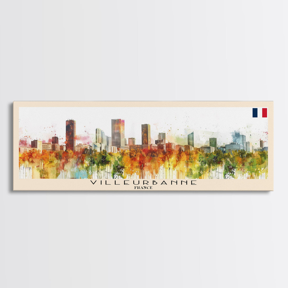 Villeurbanne France Panoramic Travel Poster, Framed Canvas Print or Metal Wall Art, Travel Art, Home Decor, Panoramic Painting, Midcentury Art