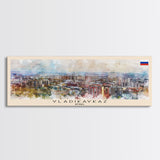 Vladikavkaz Russia Panoramic Travel Poster, Framed Canvas Print or Metal Wall Art, Travel Art, Home Decor, Panoramic Painting, Midcentury Art