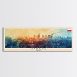 Warsaw Poland Travel Art, City Art, Framed Canvas Print or Metal Wall Art, Europe Travel Poster, Panoramic Wall Art, Extra Wide Wall Art