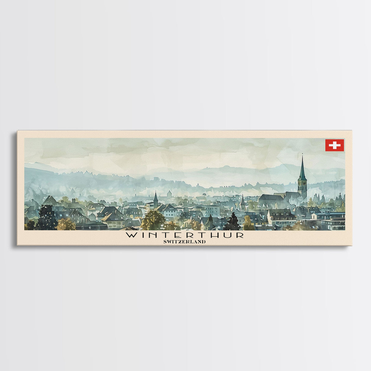 Winterthur Switzerland Travel Art, City Art, Framed Canvas Print or Metal Wall Art, Europe Travel Poster, Panoramic Wall Art, Extra Wide Wall Art