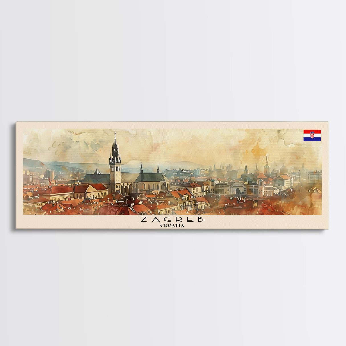 Zagreb Croatia Travel Art, City Art, Framed Canvas Print or Metal Wall Art, Europe Travel Poster, Panoramic Wall Art, Extra Wide Wall Art