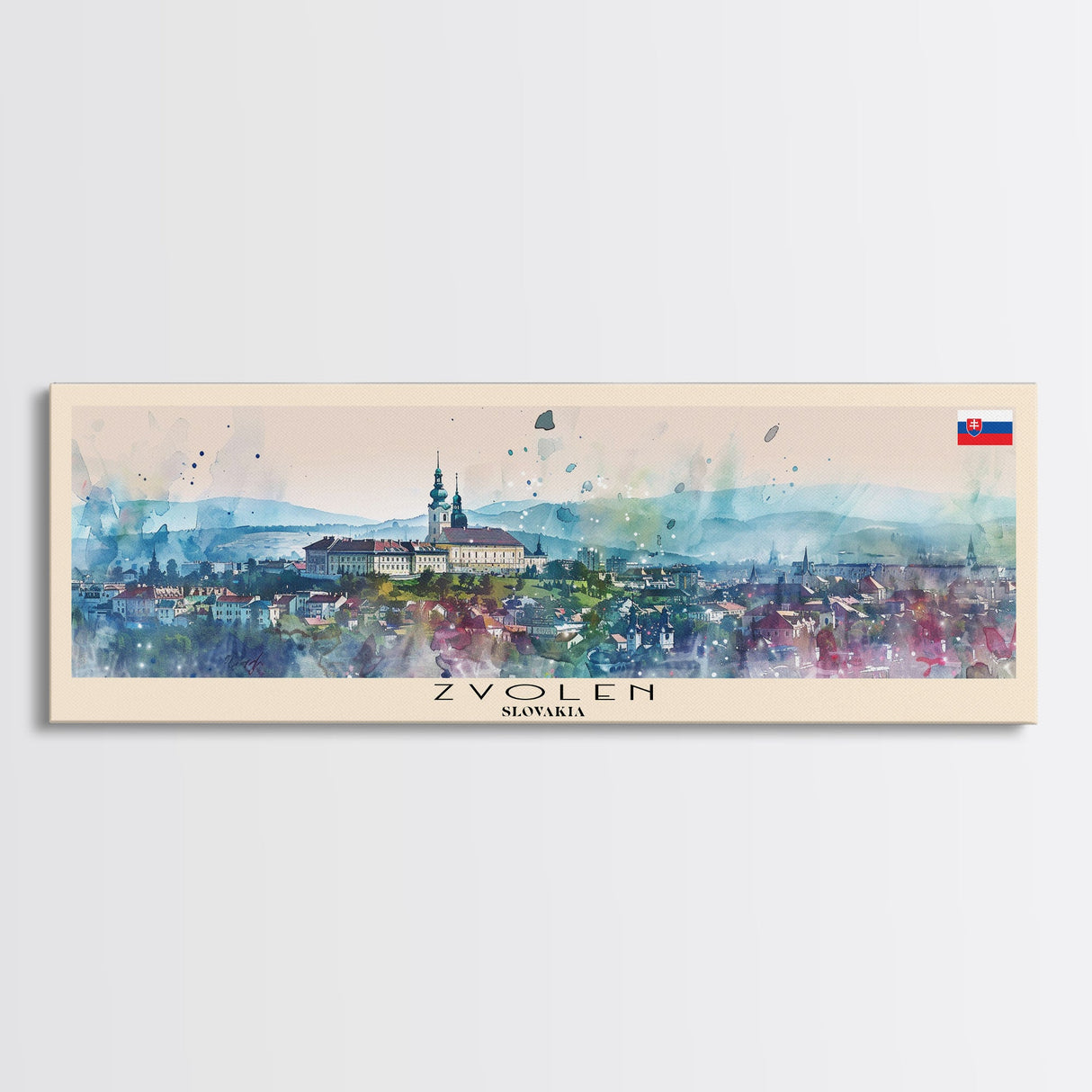 Zvolen Slovakia Panoramic Travel Poster, Framed Canvas Print or Metal Wall Art, Travel Art, Home Decor, Panoramic Painting, Midcentury Art