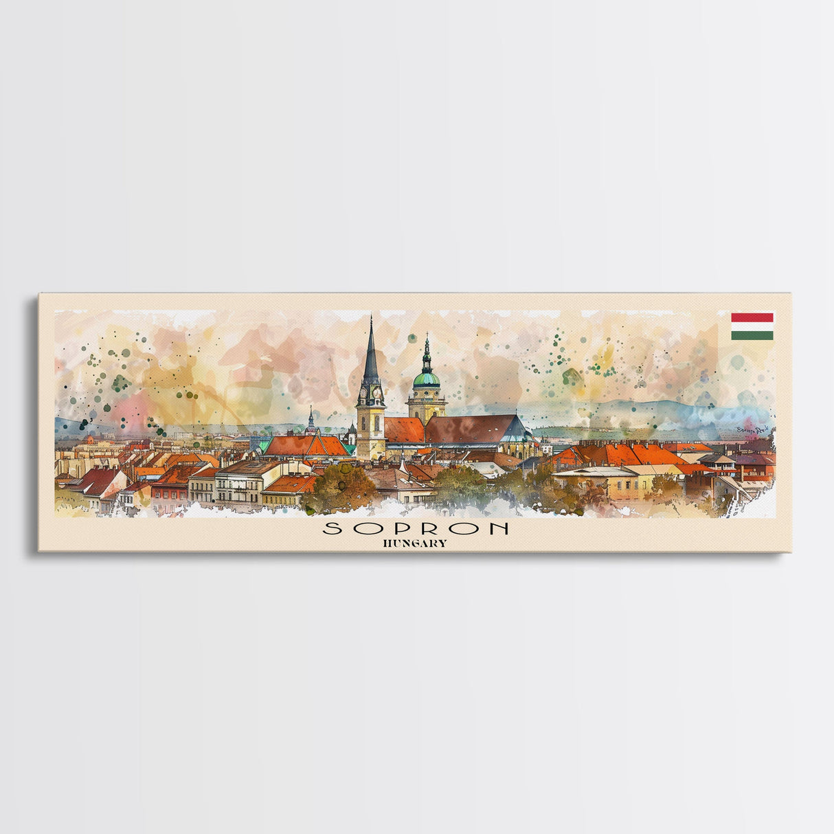 Sopron Hungary Travel Art, City Art, Framed Canvas Print or Metal Wall Art, Europe Travel Poster, Panoramic Wall Art, Extra Wide Wall Art