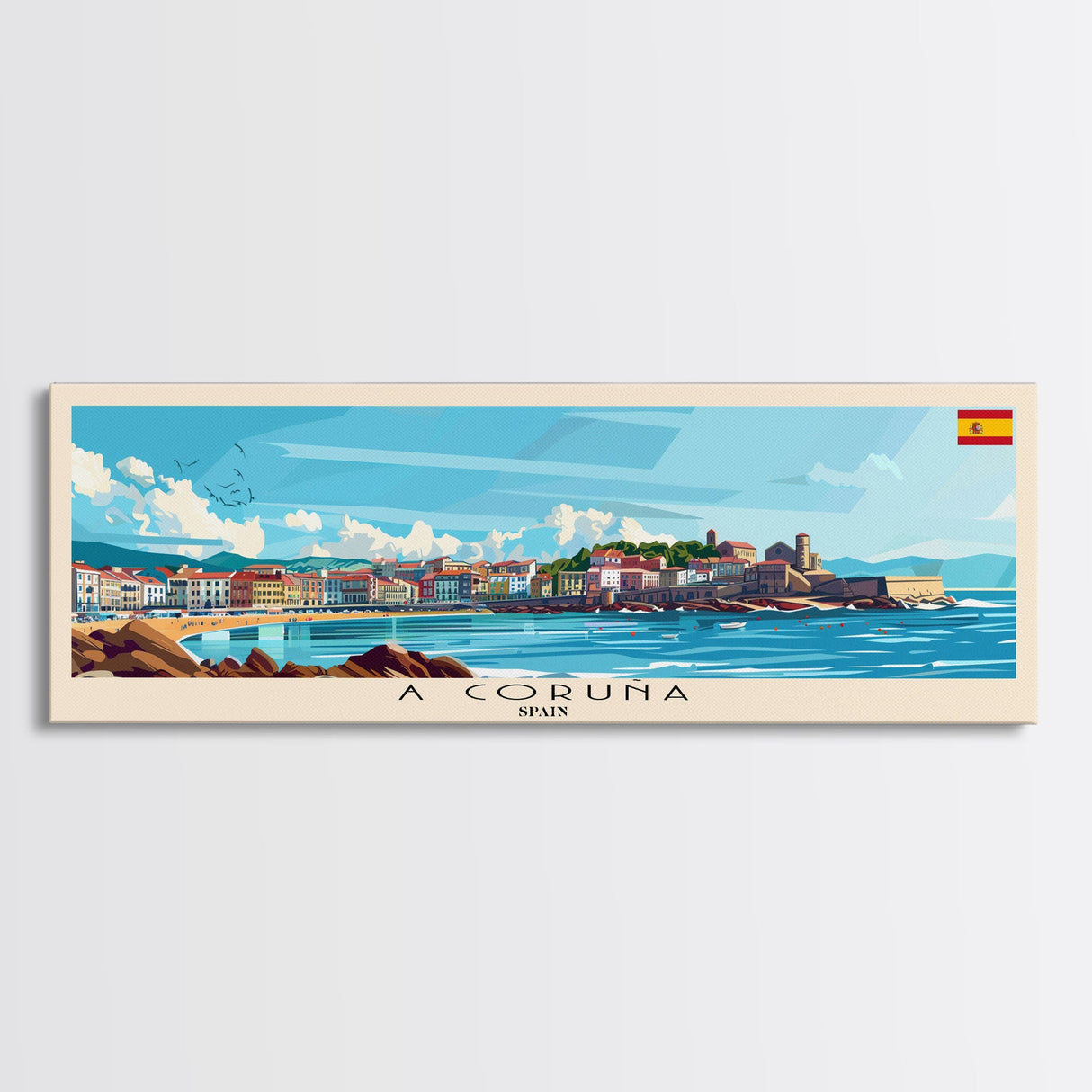 A Coruńa Spain Travel Art, City Art, Framed Canvas Print or Metal Wall Art, Europe Travel Poster, Panoramic Wall Art, Extra Wide Wall Art