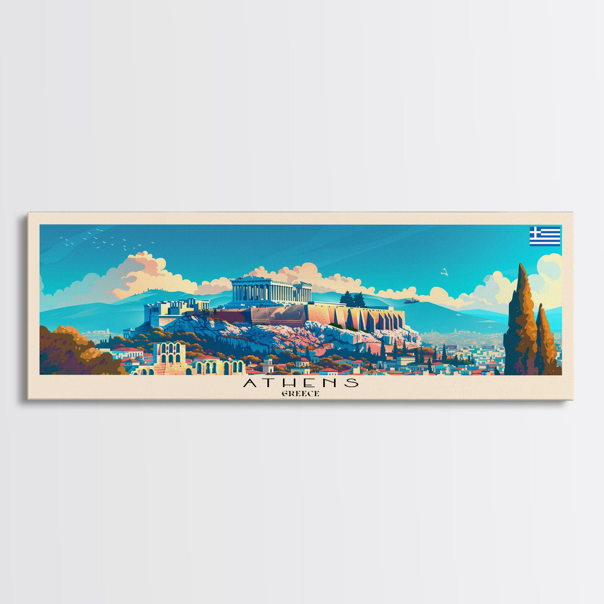 Athens Greece Travel Art, City Art, Framed Canvas Print or Metal Wall Art, Europe Travel Poster, Panoramic Wall Art, Extra Wide Wall Art