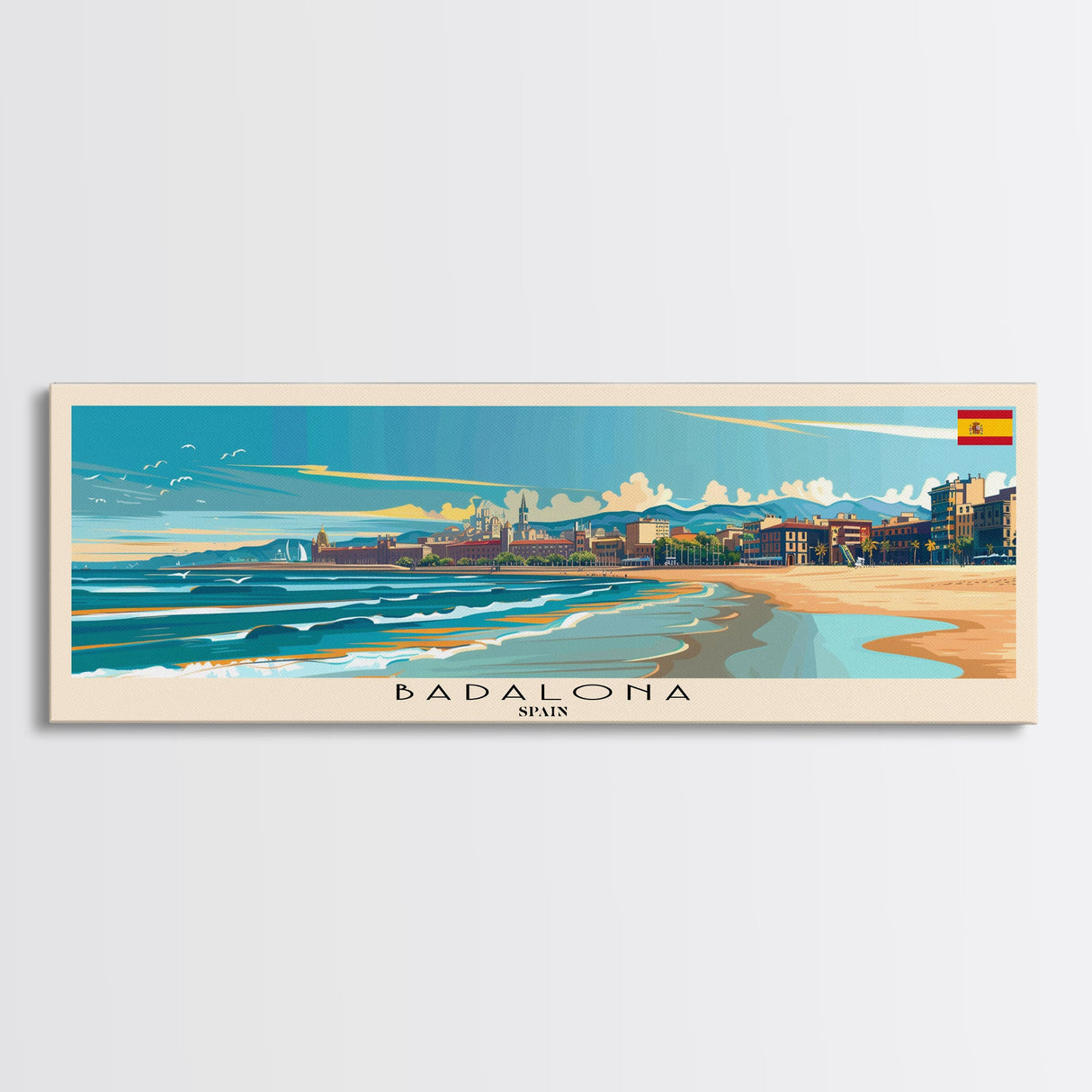 Badalona Spain Travel Print Wall Art, Panoramic City Art, Travel Art, Wall Decor, Vacation Gift, Framed Canvas Print Or Metal Art