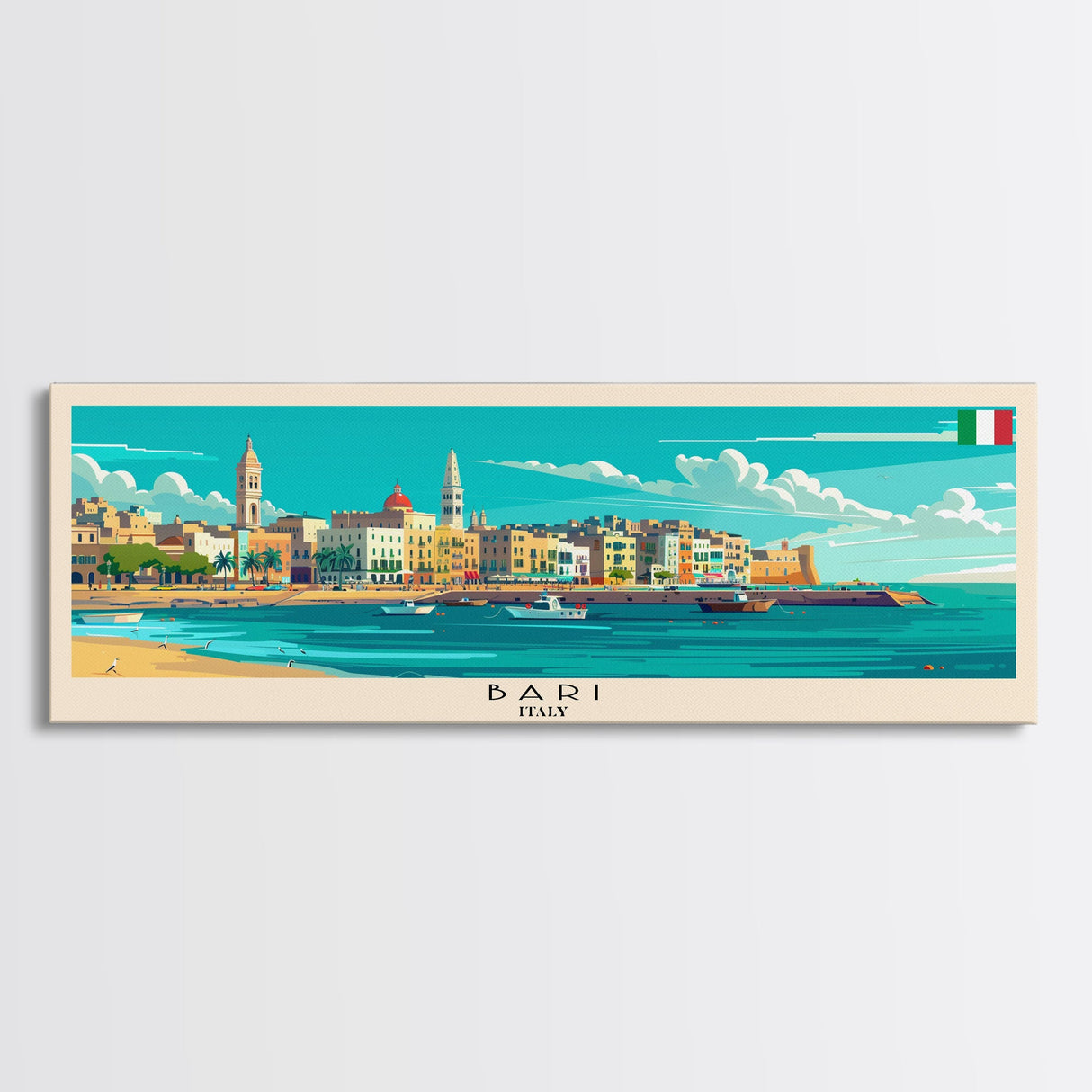 Bari Italy Travel Art, City Art, Framed Canvas Print or Metal Wall Art, Europe Travel Poster, Panoramic Wall Art, Extra Wide Wall Art