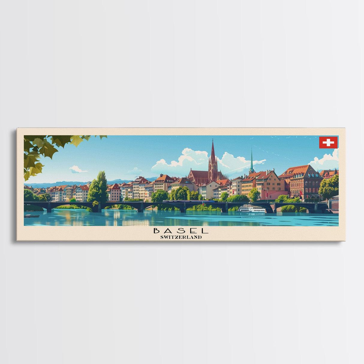 Basel SwitzerlandTravel Art, City Art, Framed Canvas Print or Metal Wall Art, Europe Travel Poster, Panoramic Wall Art, Extra Wide Wall Art