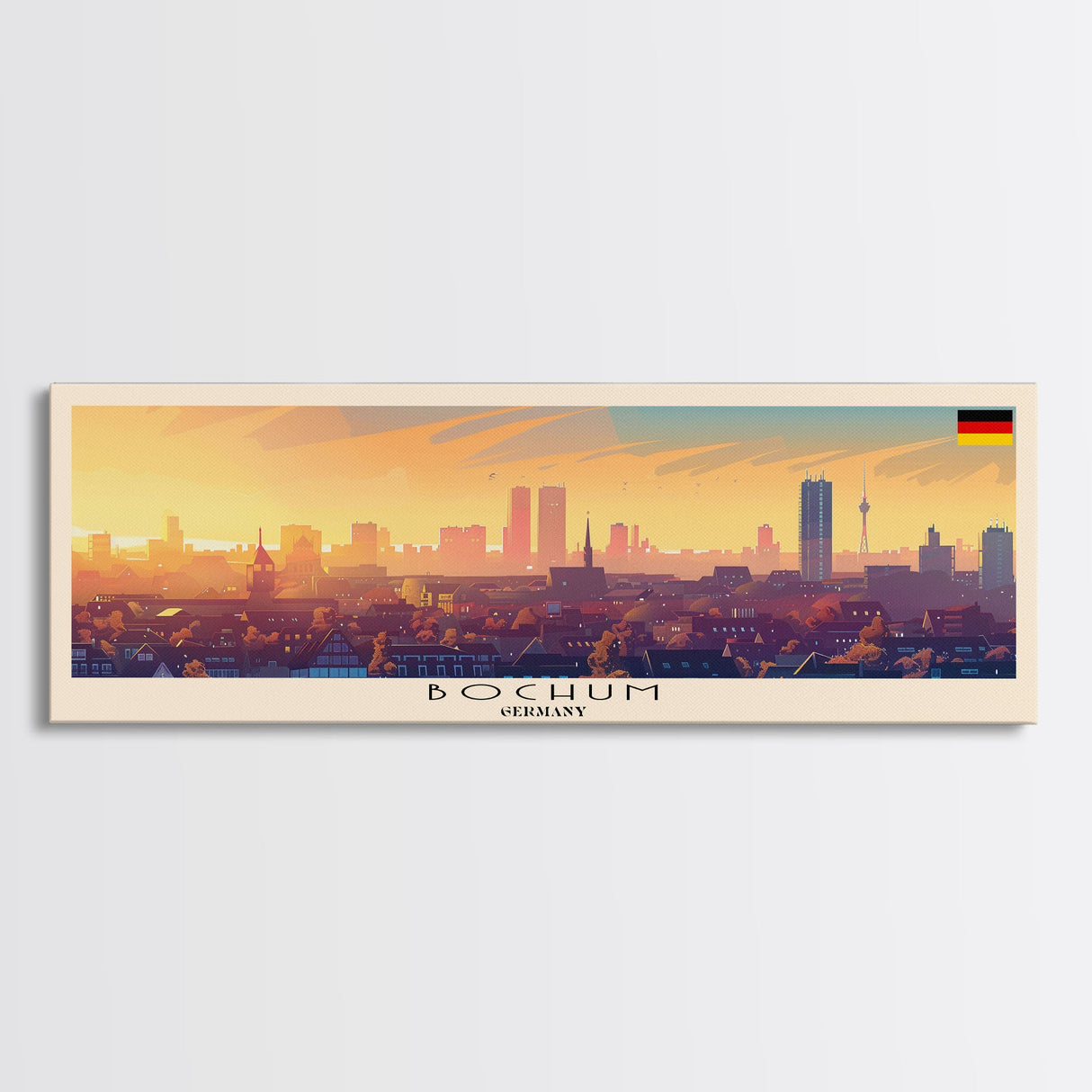 Bochum Germany Panoramic Travel Poster, Framed Canvas Print or Metal Wall Art, Travel Art, Home Decor, Panoramic Painting, Midcentury Art