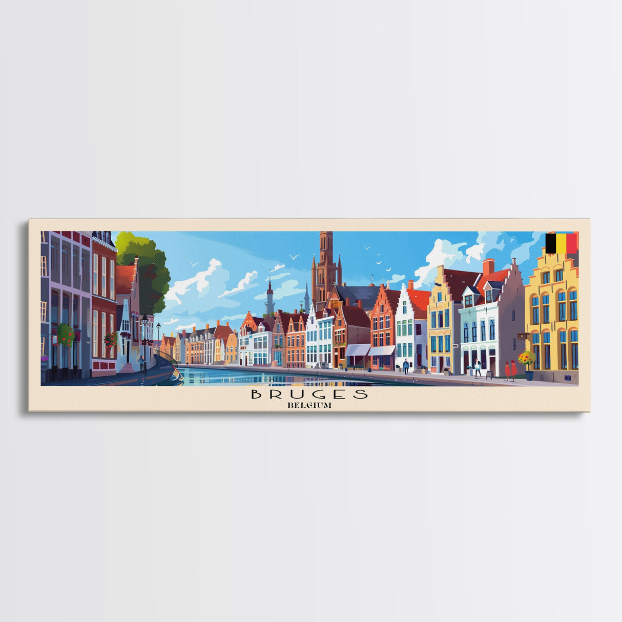 Bruges Belgium Travel Art, City Art, Framed Canvas Print or Metal Wall Art, Europe Travel Poster, Panoramic Wall Art, Extra Wide Wall Art