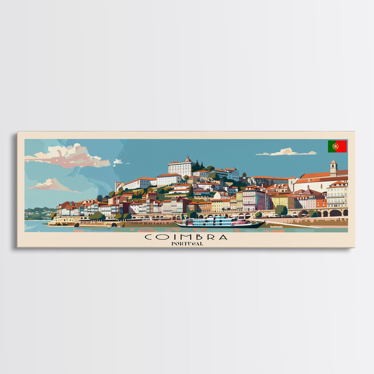 Coimbra Portugal Travel Art, City Art, Framed Canvas Print or Metal Wall Art, Europe Travel Poster, Panoramic Wall Art, Extra Wide Wall Art