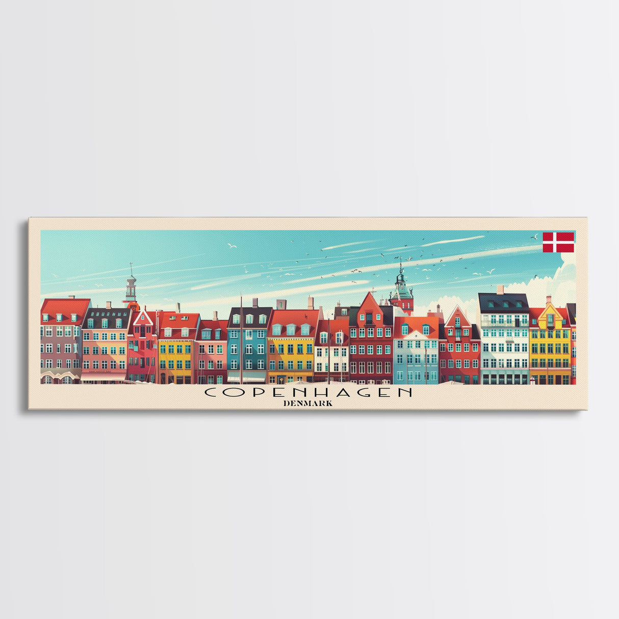 Copenhagen Denmark Travel Print Wall Art, Panoramic City Art, Travel Art, Wall Decor, Vacation Gift, Framed Canvas Print Or Metal Art