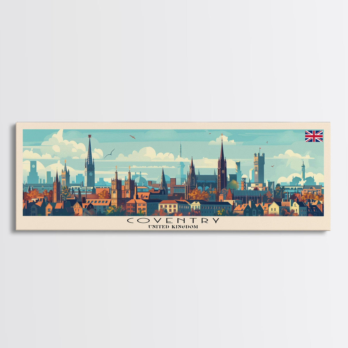 Coventry United Kingdom Wall Art, Panoramic Travel Poster, Panoramic Framed Canvas Print, City Wall Art, Wall Hanging Home Decor, Travel Art