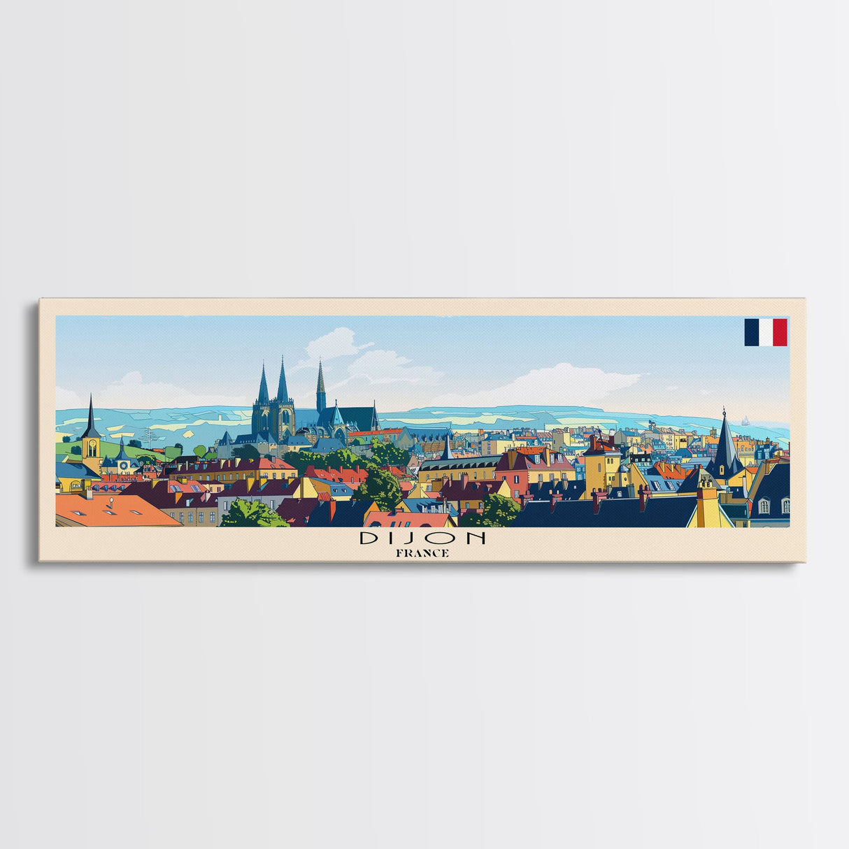 Dijon France Travel Art, City Art, Framed Canvas Print or Metal Wall Art, Europe Travel Poster, Panoramic Wall Art, Extra Wide Wall Art