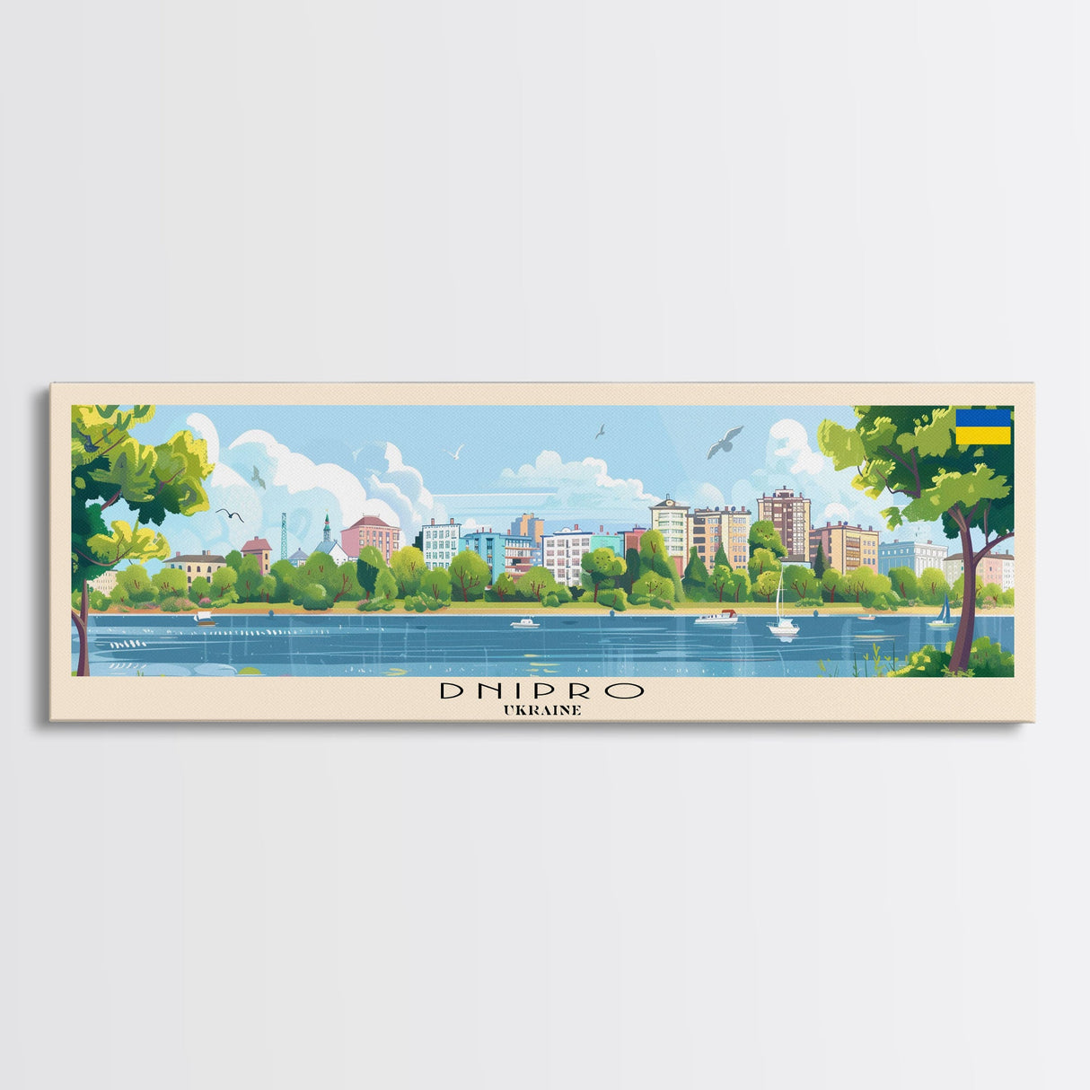 Dnipro Ukraine Wall Art, Panoramic Travel Poster, Panoramic Framed Canvas Print, City Wall Art, Wall Hanging Home Decor, Travel Art