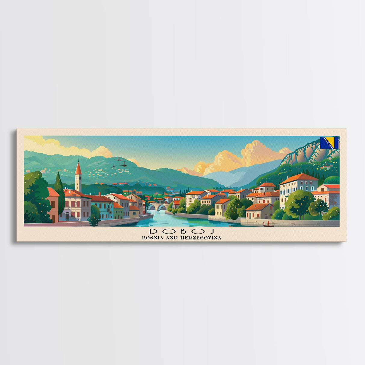 Doboj Bosnia Travel Print Wall Art, Panoramic City Art, Travel Art, Wall Decor, Vacation Gift, Framed Canvas Print Or Metal Art