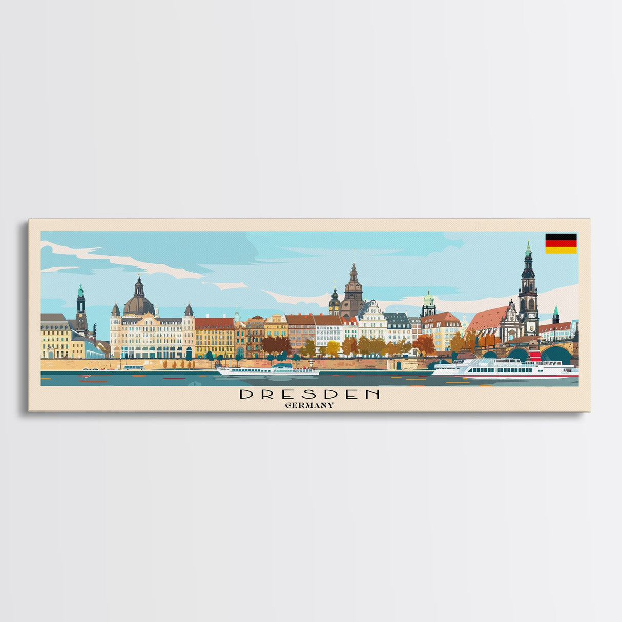 Dresde Germany Travel Art, City Art, Framed Canvas Print or Metal Wall Art, Europe Travel Poster, Panoramic Wall Art, Extra Wide Wall Art