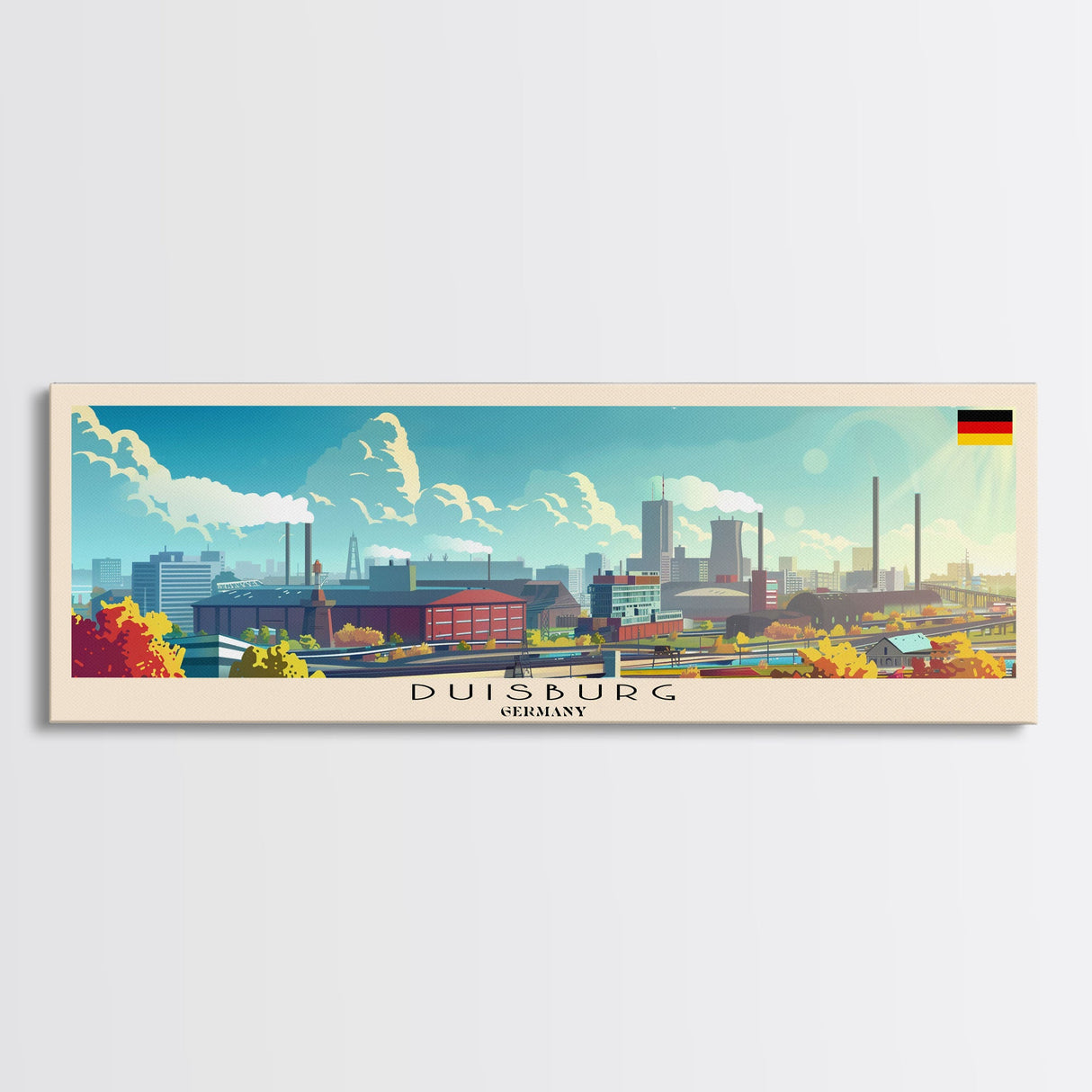 Duisburg Germany  Wall Art, Panoramic Travel Poster, Panoramic Framed Canvas Print, City Wall Art, Wall Hanging Home Decor, Travel Art