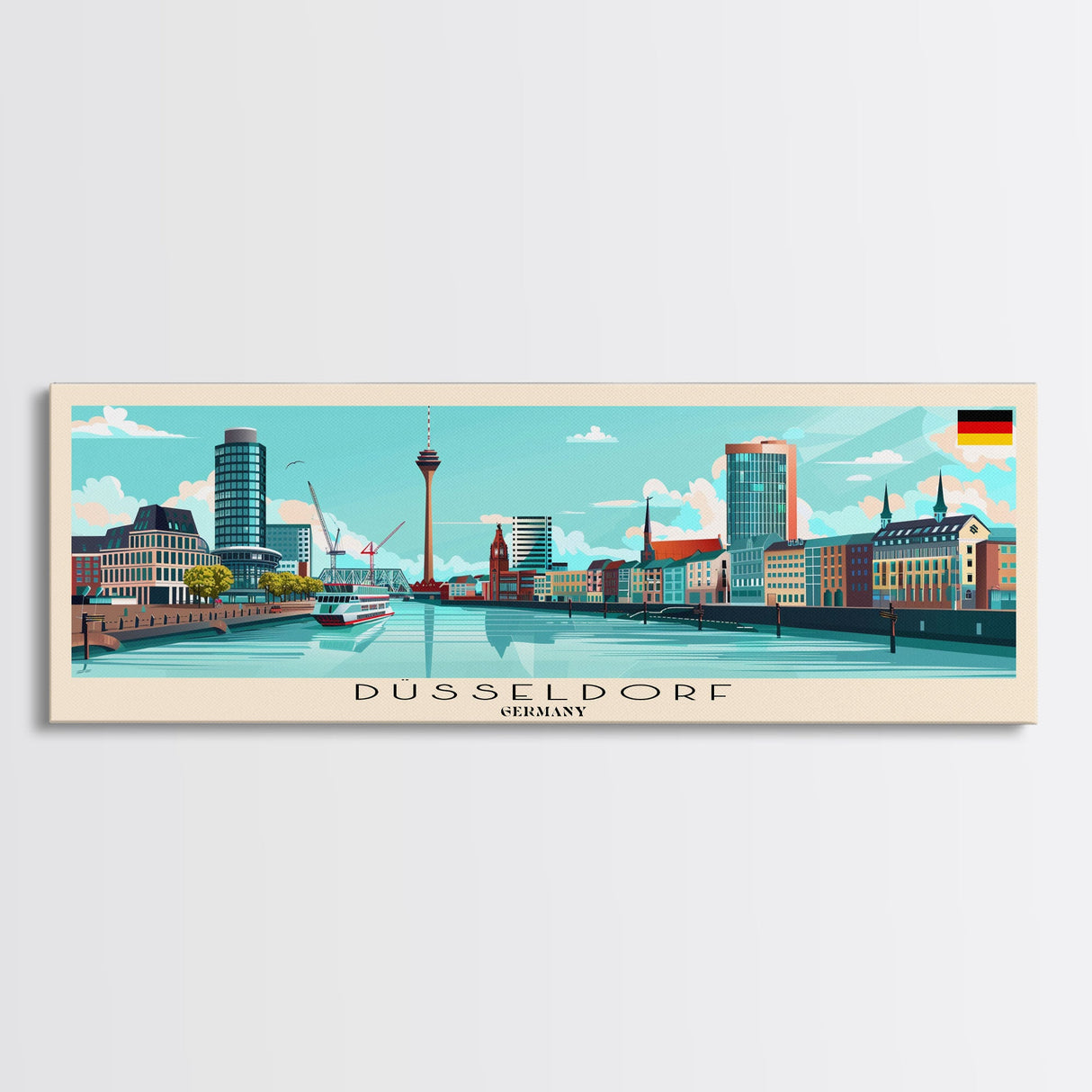 Dusseldorf Germany Travel Art, City Art, Framed Canvas Print or Metal Wall Art, Europe Travel Poster, Panoramic Wall Art, Extra Wide Wall Art