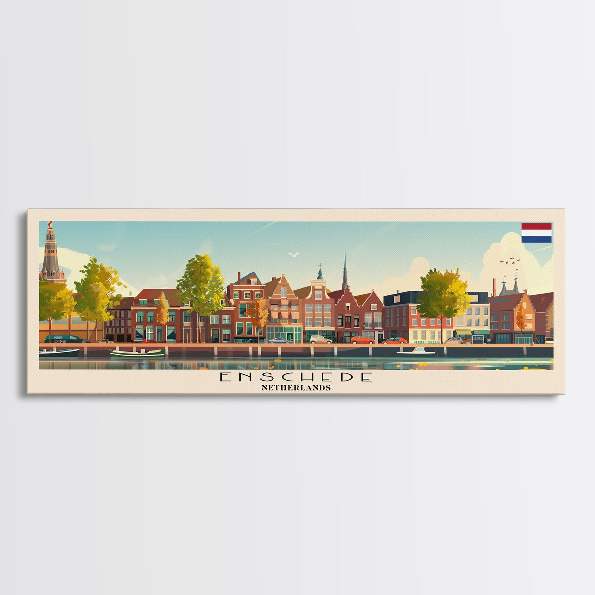 Enschede Netherlands Wall Art, Panoramic Travel Poster, Panoramic Framed Canvas Print, City Wall Art, Wall Hanging Home Decor, Travel Art