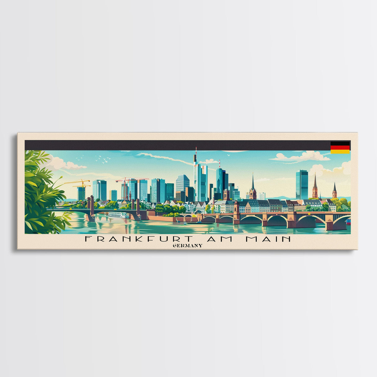 Frankfurt Germany Travel Print Wall Art, Panoramic City Art, Travel Art, Wall Decor, Vacation Gift, Framed Canvas Print Or Metal Art