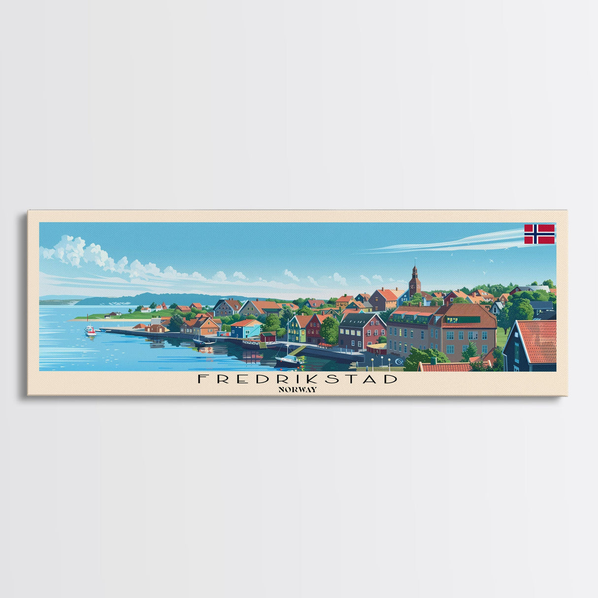 Fredrikstad Norway Travel Art, City Art, Framed Canvas Print or Metal Wall Art, Europe Travel Poster, Panoramic Wall Art, Extra Wide Wall Art