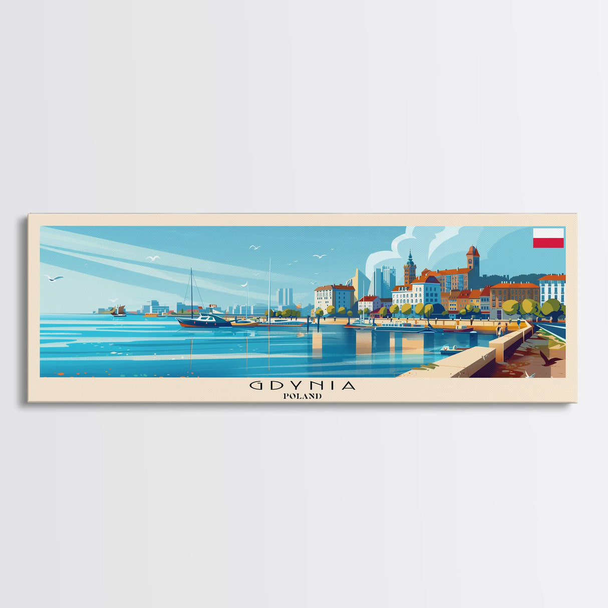 Gdynia Poland Travel Art, City Art, Framed Canvas Print or Metal Wall Art, Europe Travel Poster, Panoramic Wall Art, Extra Wide Wall Art