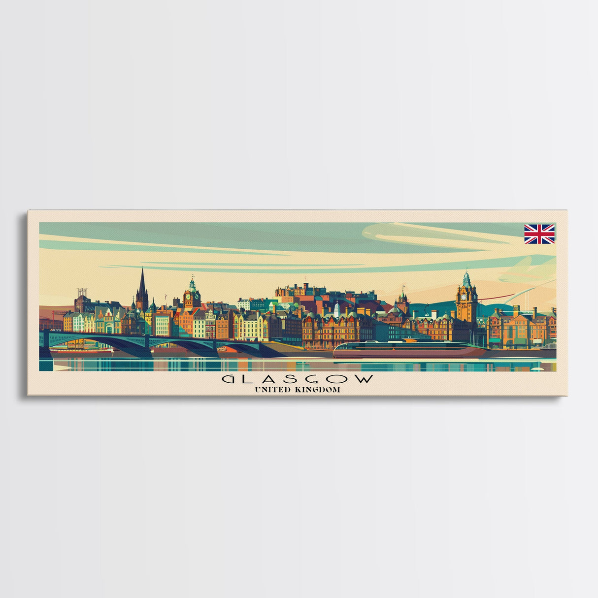 Glasgow United Kingdom Travel Art, City Art, Framed Canvas Print or Metal Wall Art, Europe Travel Poster, Panoramic Wall Art, Extra Wide Wall Art