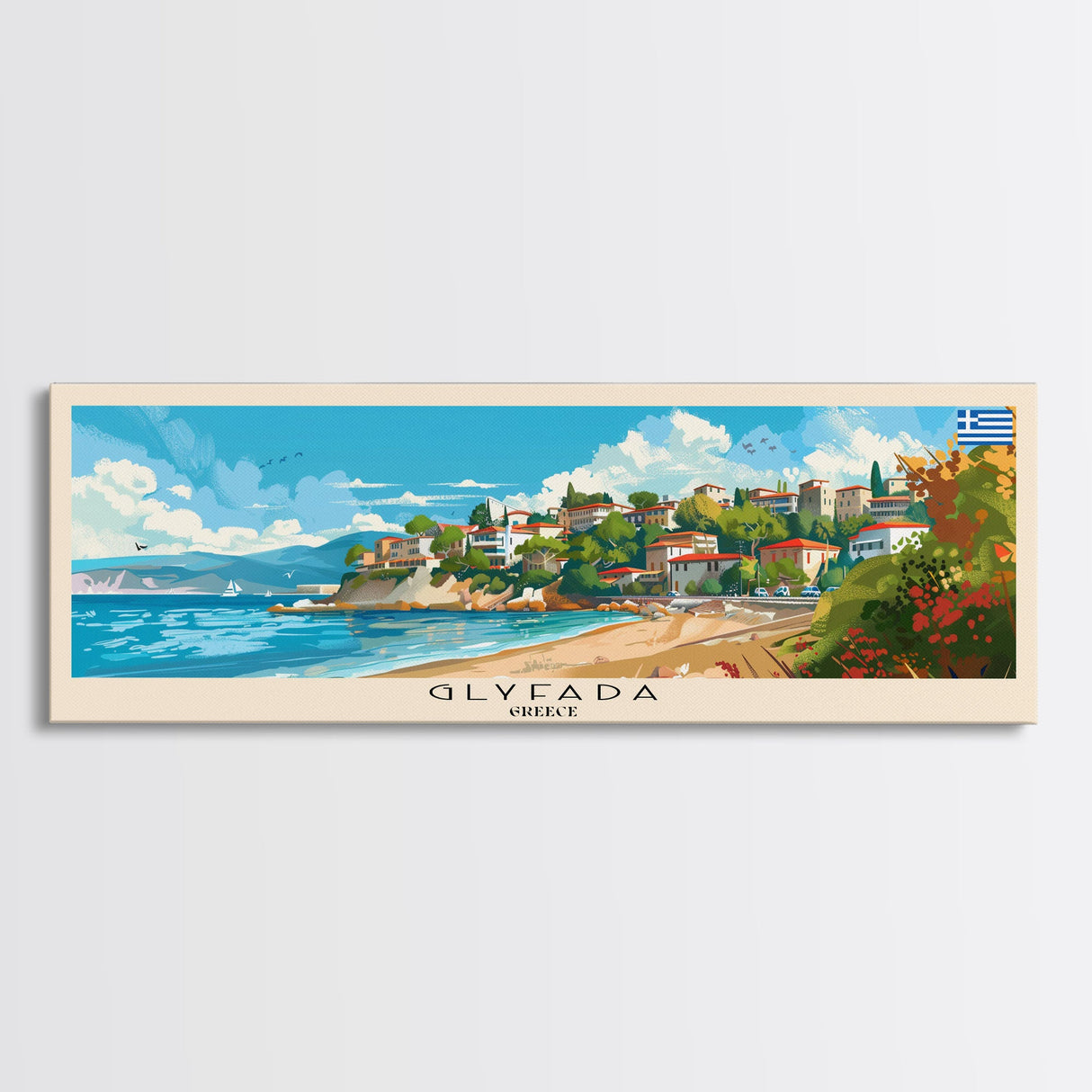 Glyfada Greece Wall Art, Panoramic Travel Poster, Panoramic Framed Canvas Print, City Wall Art, Wall Hanging Home Decor, Travel Art