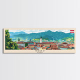 Graz Austria Wall Art, Panoramic Travel Poster, Panoramic Framed Canvas Print, City Wall Art, Wall Hanging Home Decor, Travel Art