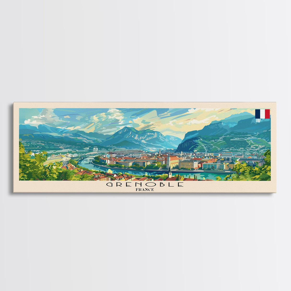 Grenoble France Travel Print Wall Art, Panoramic City Art, Travel Art, Wall Decor, Vacation Gift, Framed Canvas Print Or Metal Art