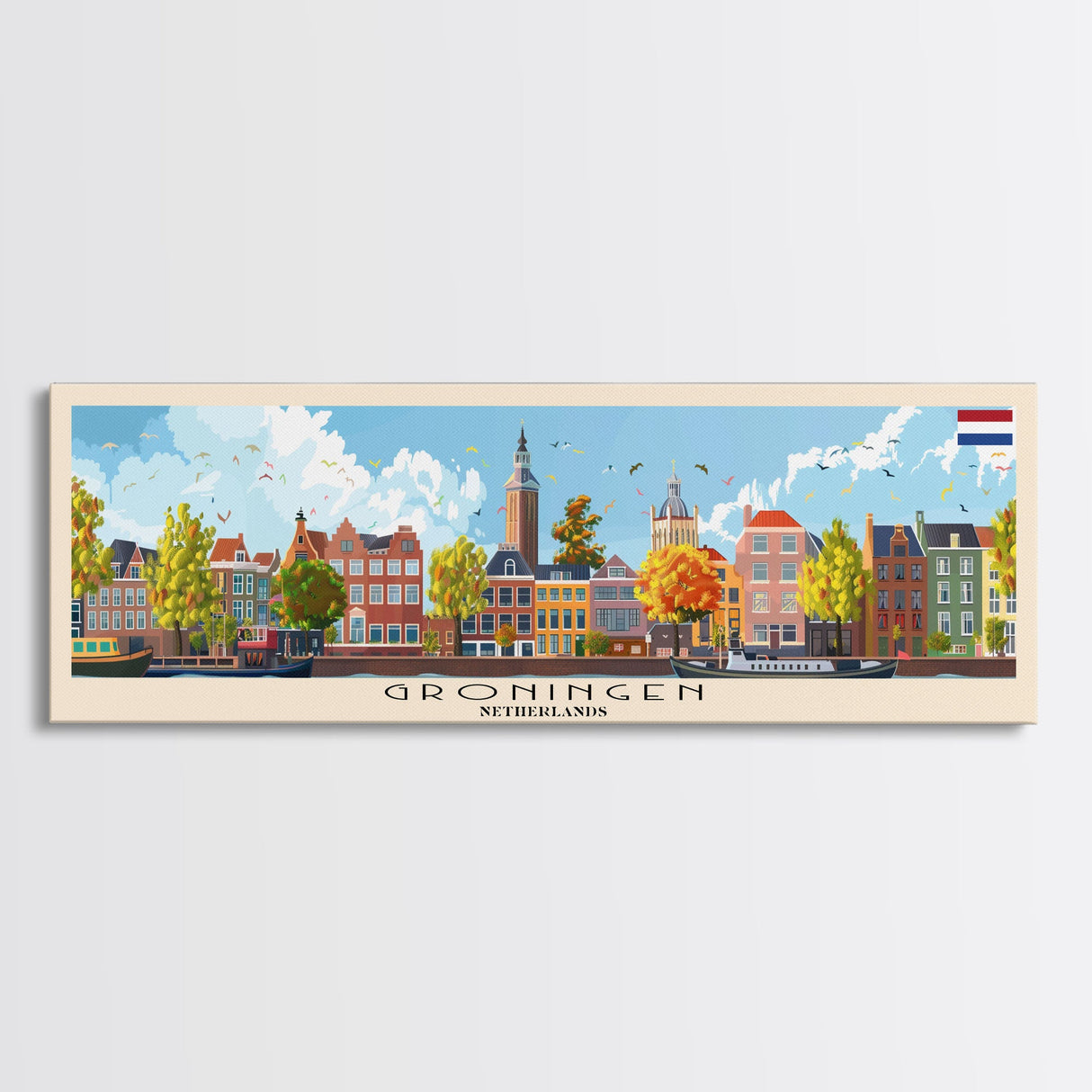 Groningen Netherlands Travel Art, City Art, Framed Canvas Print or Metal Wall Art, Europe Travel Poster, Panoramic Wall Art, Extra Wide Wall Art