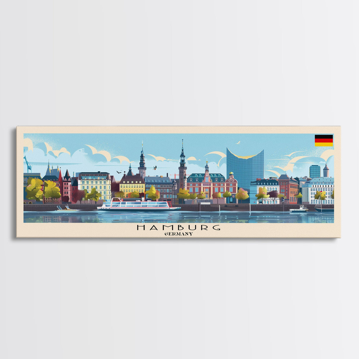 Hamburg Germany Travel Print Wall Art, Panoramic City Art, Travel Art, Wall Decor, Vacation Gift, Framed Canvas Print Or Metal Art