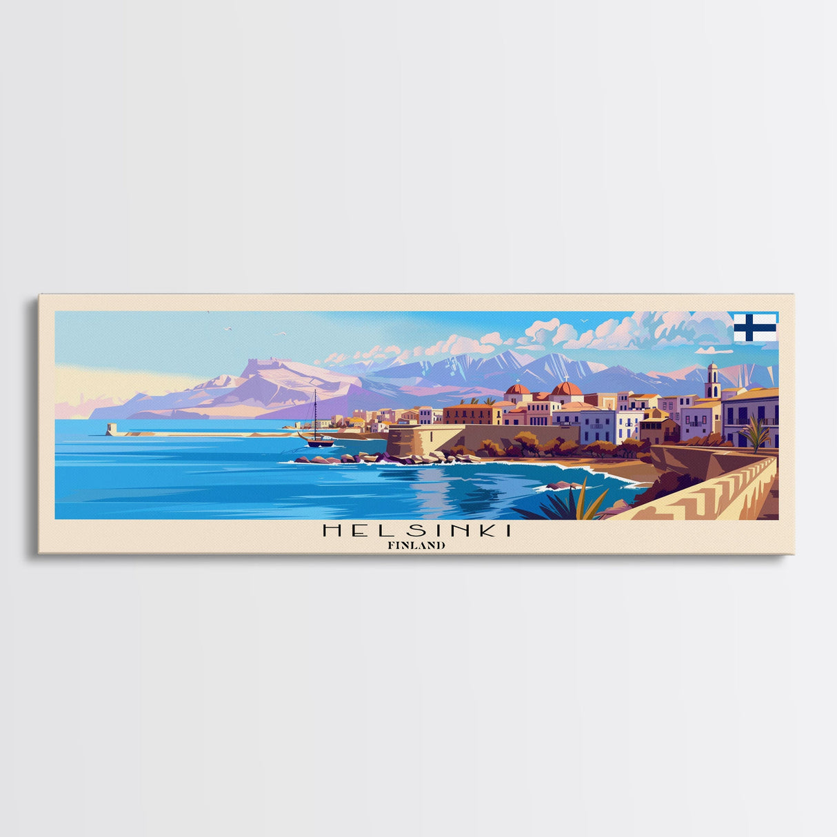 Helsinki Finland Travel Art, City Art, Framed Canvas Print or Metal Wall Art, Europe Travel Poster, Panoramic Wall Art, Extra Wide Wall Art