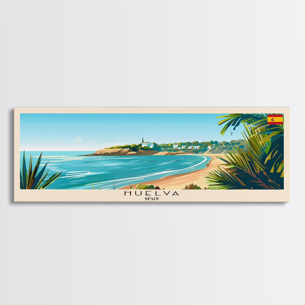 Huelva Spain Panoramic Travel Poster, Framed Canvas Print or Metal Wall Art, Travel Art, Home Decor, Panoramic Painting, Midcentury Art