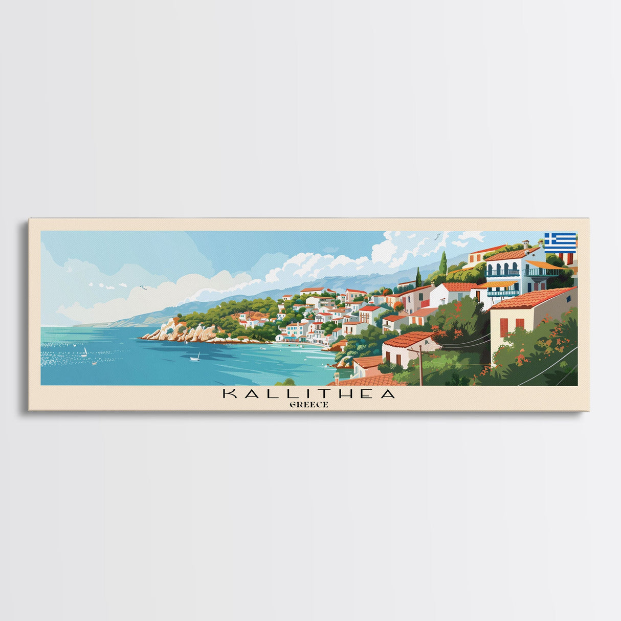 Kallithea Greece Travel Art, City Art, Framed Canvas Print or Metal Wall Art, Europe Travel Poster, Panoramic Wall Art, Extra Wide Wall Art