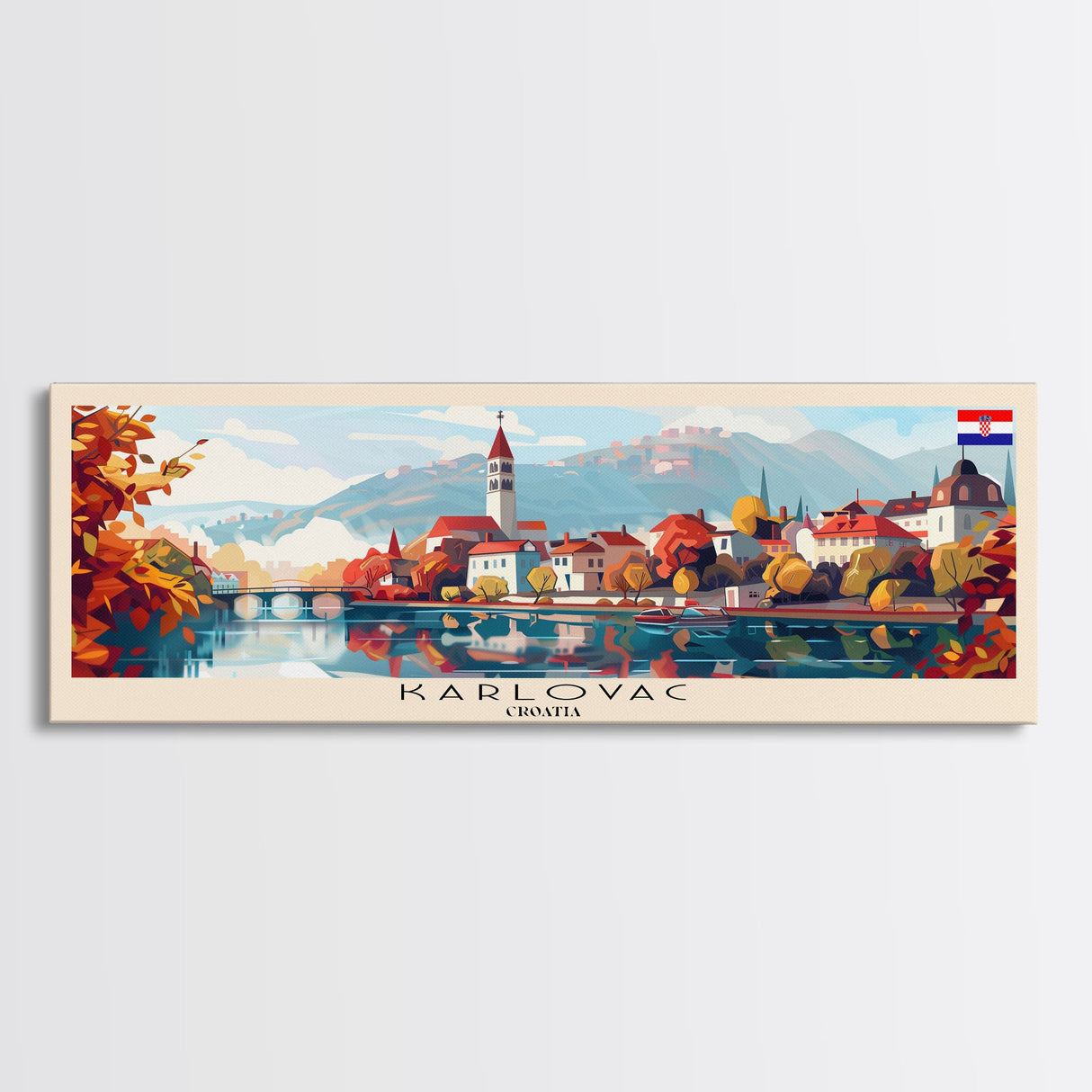 Karlovac Croatia Travel Art, City Art, Framed Canvas Print or Metal Wall Art, Europe Travel Poster, Panoramic Wall Art, Extra Wide Wall Art