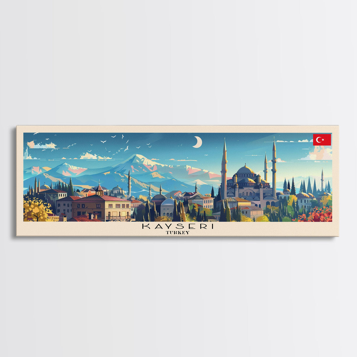 Kayseri Turkey Travel Art, City Art, Framed Canvas Print or Metal Wall Art, Europe Travel Poster, Panoramic Wall Art, Extra Wide Wall Art