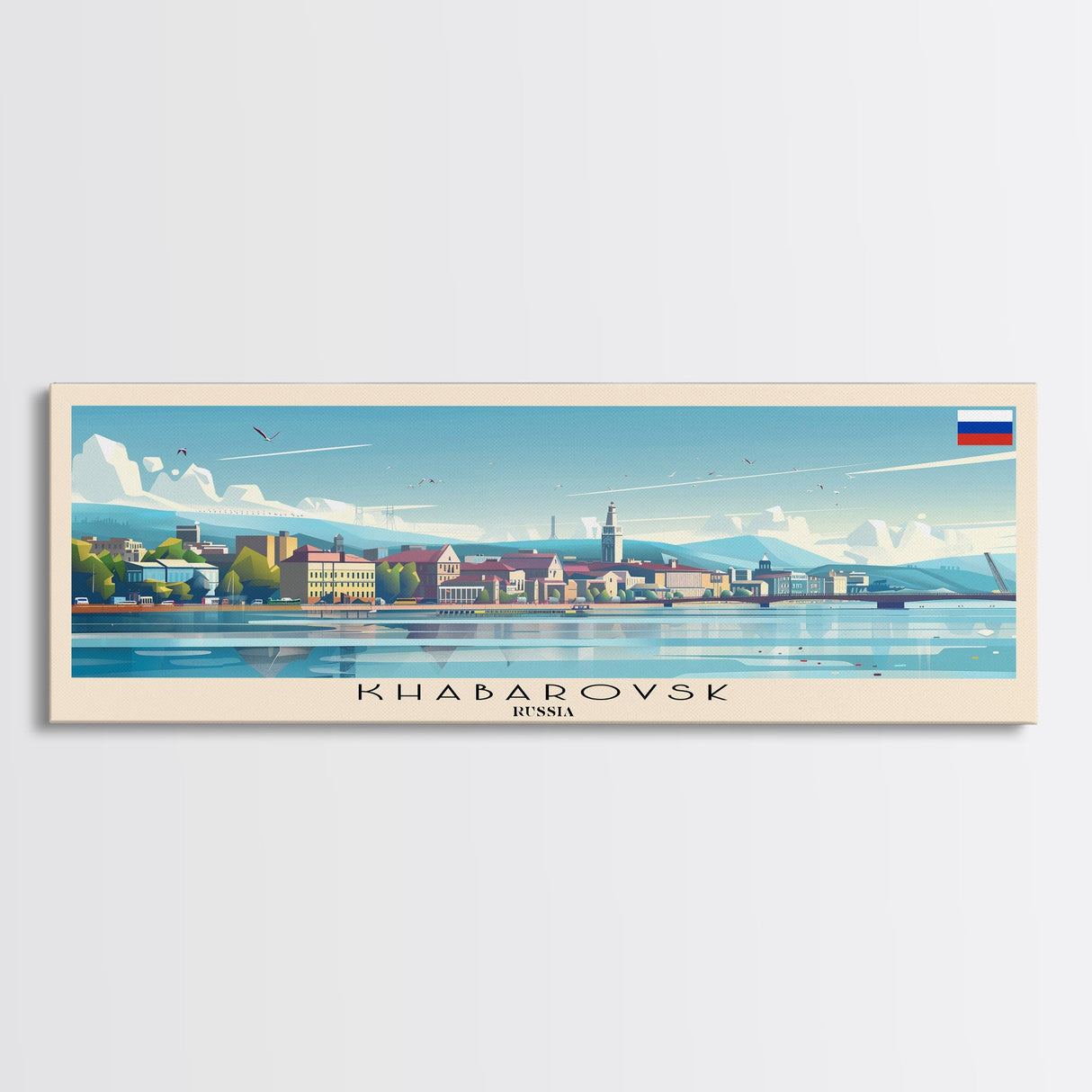 Khabarovsk Russia Travel Art, City Art, Framed Canvas Print or Metal Wall Art, Europe Travel Poster, Panoramic Wall Art, Extra Wide Wall Art