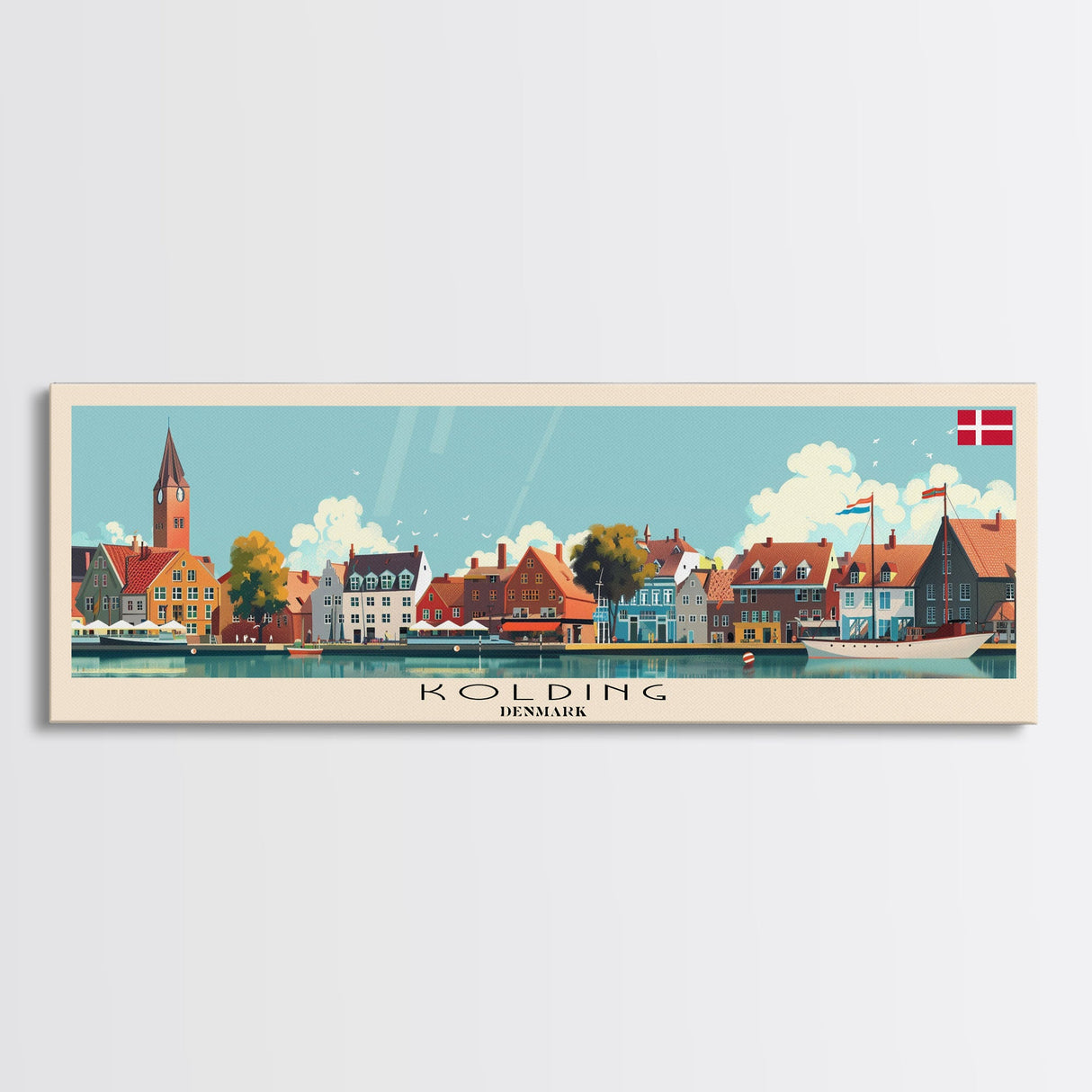 Kolding Denmark Travel Print Wall Art, Panoramic City Art, Travel Art, Wall Decor, Vacation Gift, Framed Canvas Print Or Metal Art